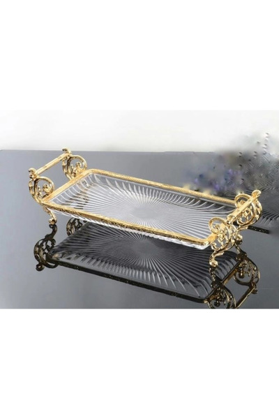 AlyaHomeAksesuar Gold Metal Framed Rectangular Serving Plate