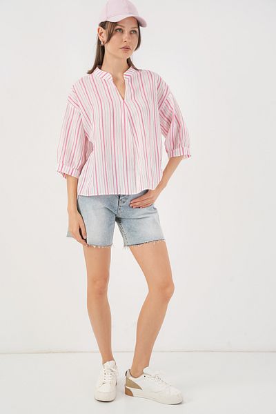 Bigdart Women's Striped Oversize Blouse 967 - Powder