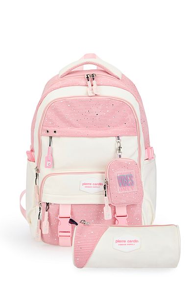 Pierre Cardin 2406-3000 School Bag with Pen Holder Waterproof Multi-Compartment Pink