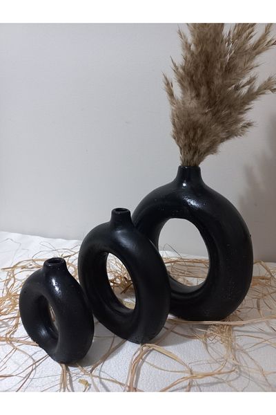emilysamy Donut 3-Piece Vase Set Black