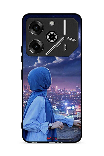 Tolwak غطاء حماية لهاتف تكنو بوفا 6 برو 5G بطبعة فتاة محجبة تنظر إلى القمر