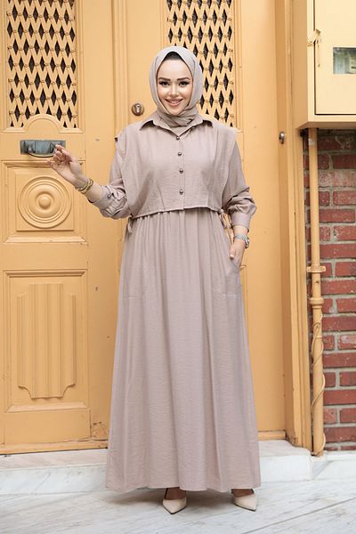 N.S NEVA STYLE Sweater Detailed Mink Hijab Dress 7253V
