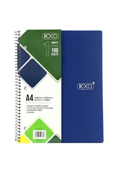 Roco دفتر ملاحظات نيون A4، 100 ورقة مسطرة، غلاف أزرق ملكي