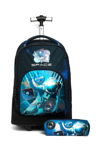 R&B Black Boys Trolley Bag W Pencil Pouch