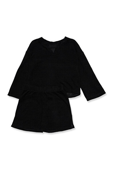 ESOTIQ Women's Pajama Set Longsleeve T-Shirt with Wide Sleeves & Shorts Waffle Structure | Jessy