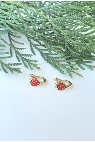 Goldlife jewellery Kız Çocuk Bebek Çilek Mineli 14 Ayar Küpe