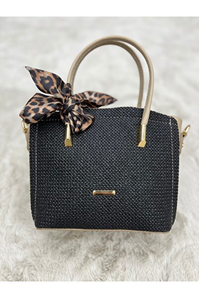 nura حقيبة يد وكتف نسائية من القش ميلاس باللون الأسود المنك