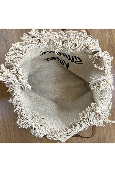 Leexo Canvas beach bag with Summer Vibes print, 36x50x14 cm, White