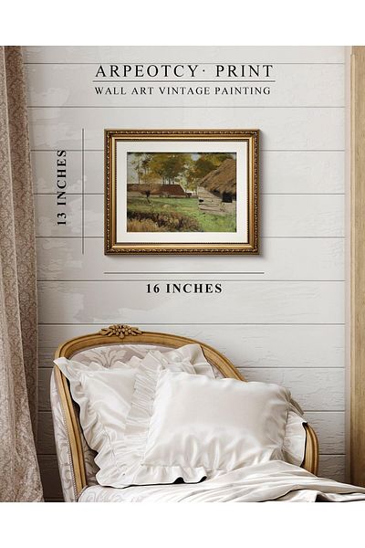 Emoda home Trove Wntage Gold Framed Wall Art, Retro Farm Cottage Paintings,