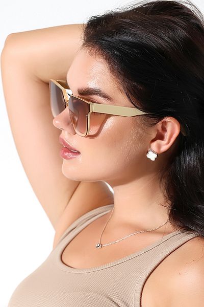 Lozzo Women's Beige Oversize Uv400 Sunglasses 23019 C21