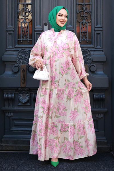 N.S NEVA STYLE Rochie hijab roz cu model 710502P