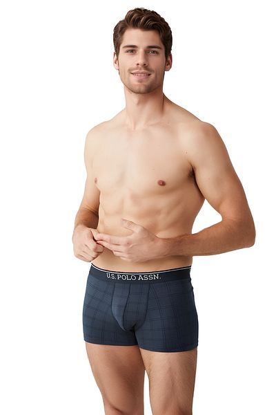 U.S. Polo Assn. Men's 3-Piece Boxer Set - Navy Blue, Printed & Gray Melange Color Cotton Underwear