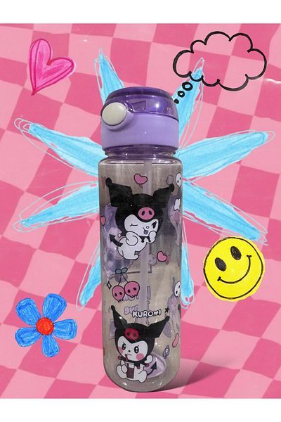 froyalife Cute Children's Water Bottle with Kuromi Figure and Straw - School Water Bottle 600ml