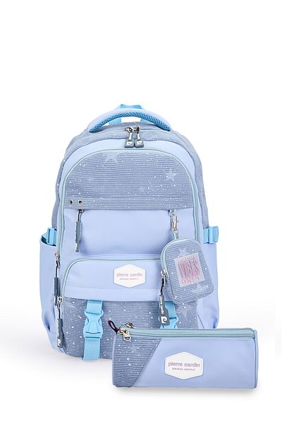 Pierre Cardin 2406-3000 School Bag with Pen Holder Waterproof Multi-Compartment Blue
