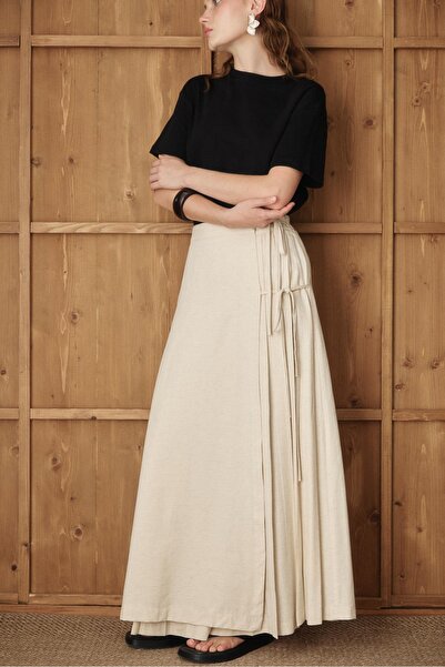 Rimel Moda Valver Linen Skirt Beige