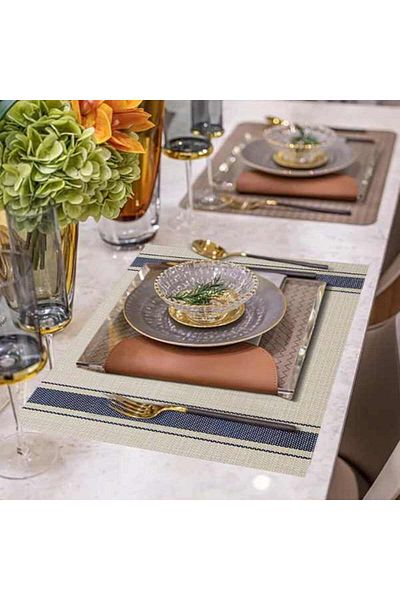 Mercaton Set of 4 PVC Table Mats, Waterproof, Rectangular, 30×45 cm, Beige