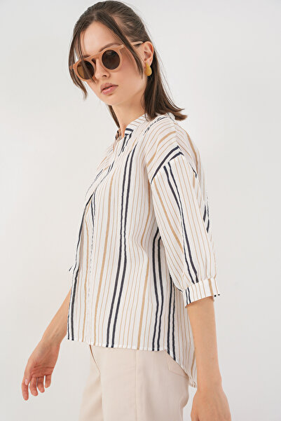 Bigdart Women's Striped Oversize Blouse 967 - Beige