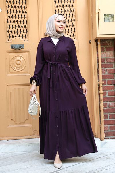 N.S NEVA STYLE Rochie Hijab Prune cu nasturi 239202MU