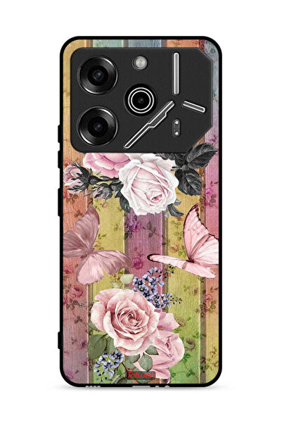 Tolwak غطاء حماية لهاتف تكنو بوفا 6 برو 5G بنقشة فراشات الخوخ والورود