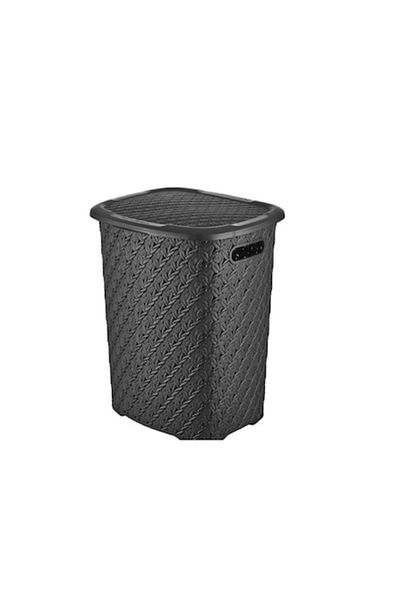 ZAYAZ Laundry basket with lid, handles, openings for air circulation, plastic 52 l, brown color
