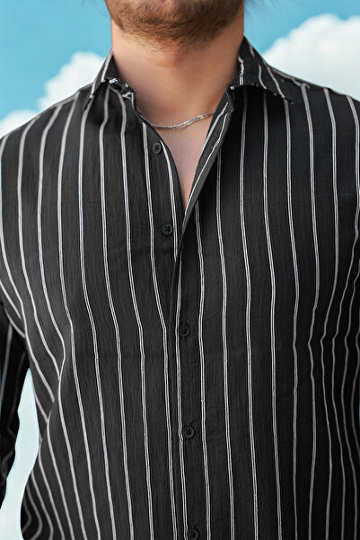 COMBİNE MİCHAİL Мъжка лежерна риза с черни ивици, лятна, широка