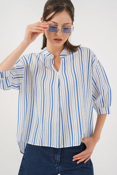Bigdart Women's Striped Oversize Blouse 967 - Blue