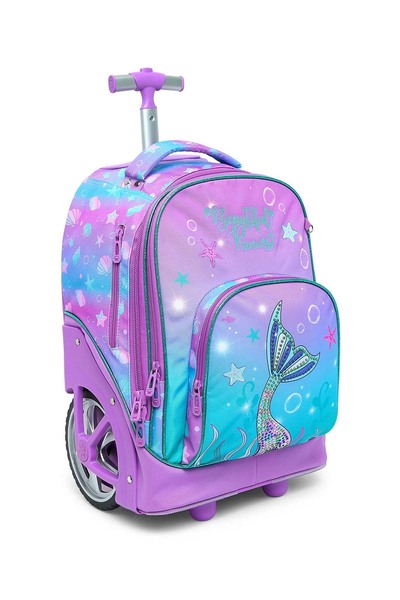 R&B Aqua Girls Trolley Bag W Pencil Pouch