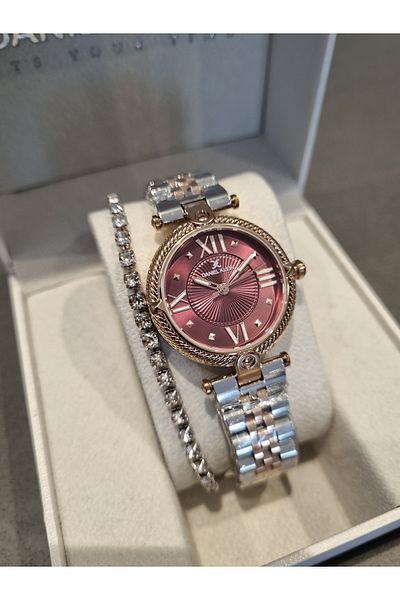 Daniel Klein New Model Dk - Rose Bicolor Steel Bracelet Plum Dial Women's Wristwatch+Gift Bracelet
