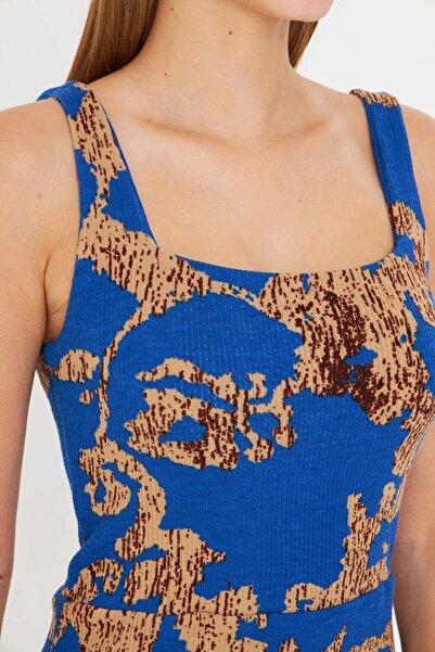 armonika Rochie mini pentru femei, albastru-bej, cu guler pătrat, cu pantaloni scurți, ARM-25Y001095