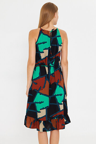 armonika Women's Turquoise Halter Neckline Waist Belted Skirt Ruffle Dress Arm-23Y001112