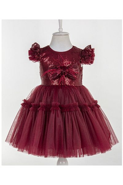MİSS RAİN Pul Sequence Ruffle Sleeve Gathered Skirt Flower Detail Girl's Evening Dress