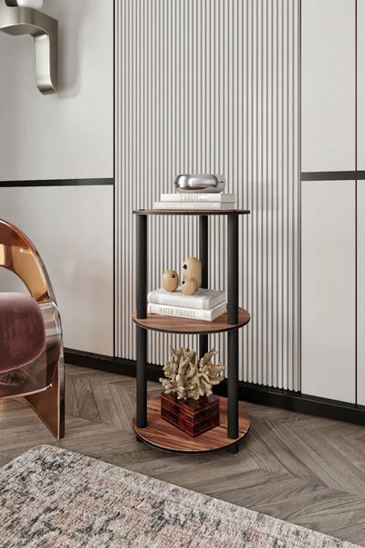 RAVILO 3 Katlı Dekoratif Yuvarlak Kitaplık Ceviz