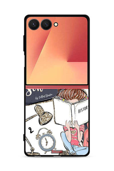 Tolwak غطاء حماية لهاتف Samsung Galaxy Z Flip7 بتصميم فتاة مدرسية تقرأ التاريخ