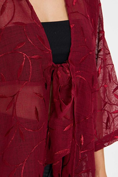 armonika Women's Burgundy Front Tie Kimono Shirt Arm-25Y001108