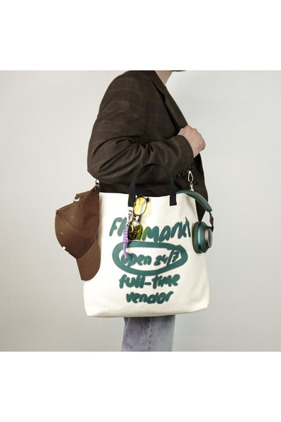 FLEAMARKT Yeşil Baskılı Kanvas Totebag