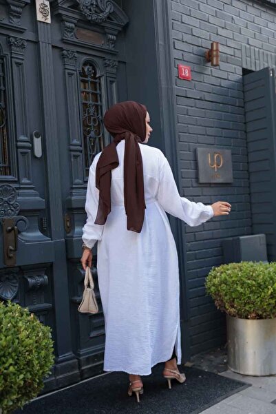N.S NEVA STYLE Buttoned White Hijab Tunic 19045B