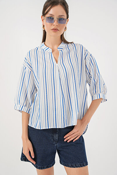 Bigdart Women's Striped Oversize Blouse 967 - Blue