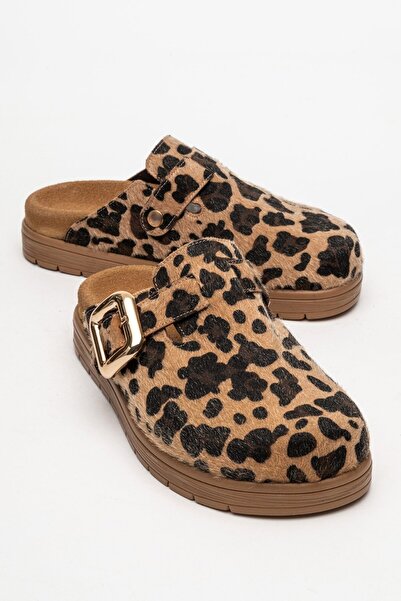 Zeynep Sıradağlı Elnad Γυναικείες Παντόφλες από Γνήσιο Δέρμα Λεοπάρ