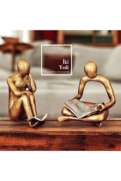 77 Chidau 77-2 Kitap Okuyan Düşünen İnsan Heykeli Seti Dekoratif Figür Obje E...