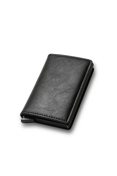 OEM PortCard made of -leather, RFID technology -Ultra Slim, Unisex, 5-7 cards, Black