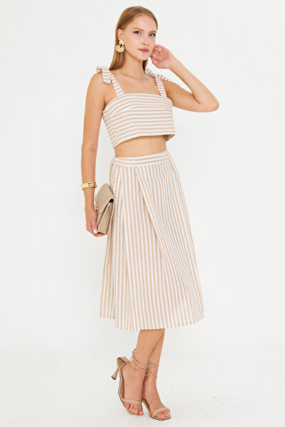 armonika Women's Beige Bustier Skirt Double Set Arm-25Y001092