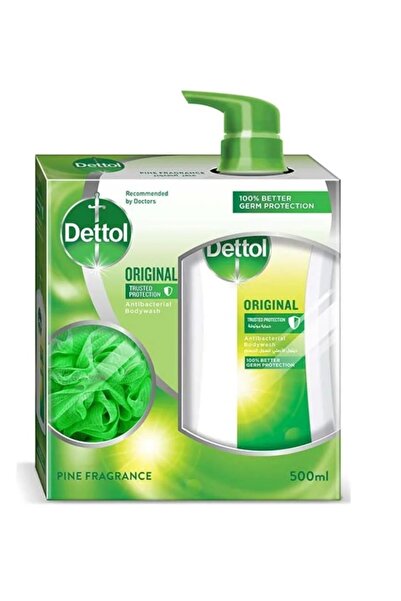 Dettol غسول للجسم مع ليفة أبيض/أخضر - 500lm