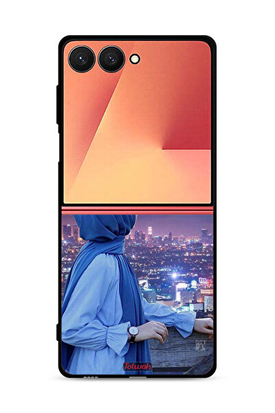 Tolwak غطاء حماية لهاتف سامسونج جالاكسي زد فليب 7، صورة فتاة محجبة تنظر إلى القمر