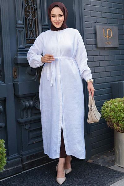 N.S NEVA STYLE Buttoned White Hijab Tunic 19045B