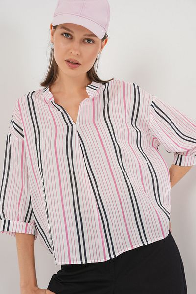 Bigdart Women's Striped Oversize Blouse 967 - Pink