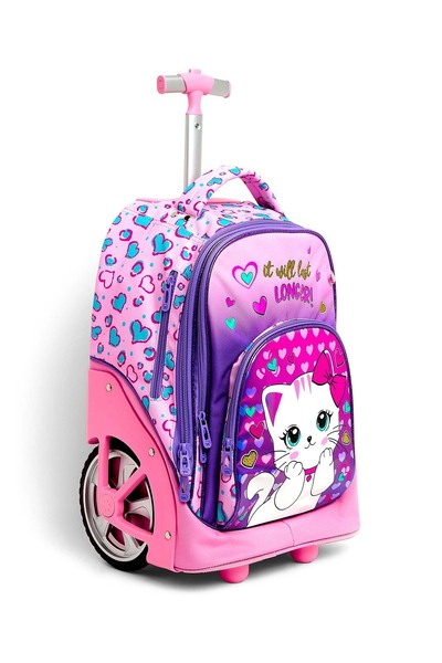 R&B Fuchsia Girls Trolley Bag W Pencil Pouch