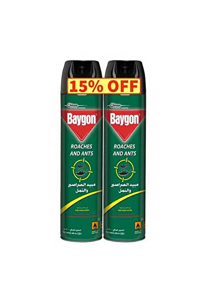 Baygon بخاخ قاتل الصراصير والنمل، 400 مل × 2+15%