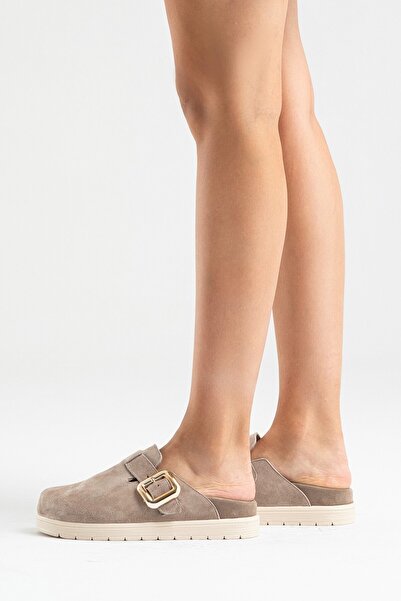 Zeynep Sıradağlı Elnad Women's Leather Slippers Mink Suede