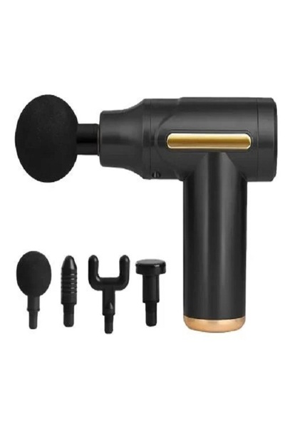 Generic مسدس تدليك صغير محمول للعضلات مع 4 رؤوس، جهاز تدليك كهربائي عميق للأنسجة العميقة لون اسود