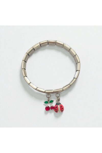 POKAK Italian Charm Cherry Ladybug Charmed Steel Bracelet